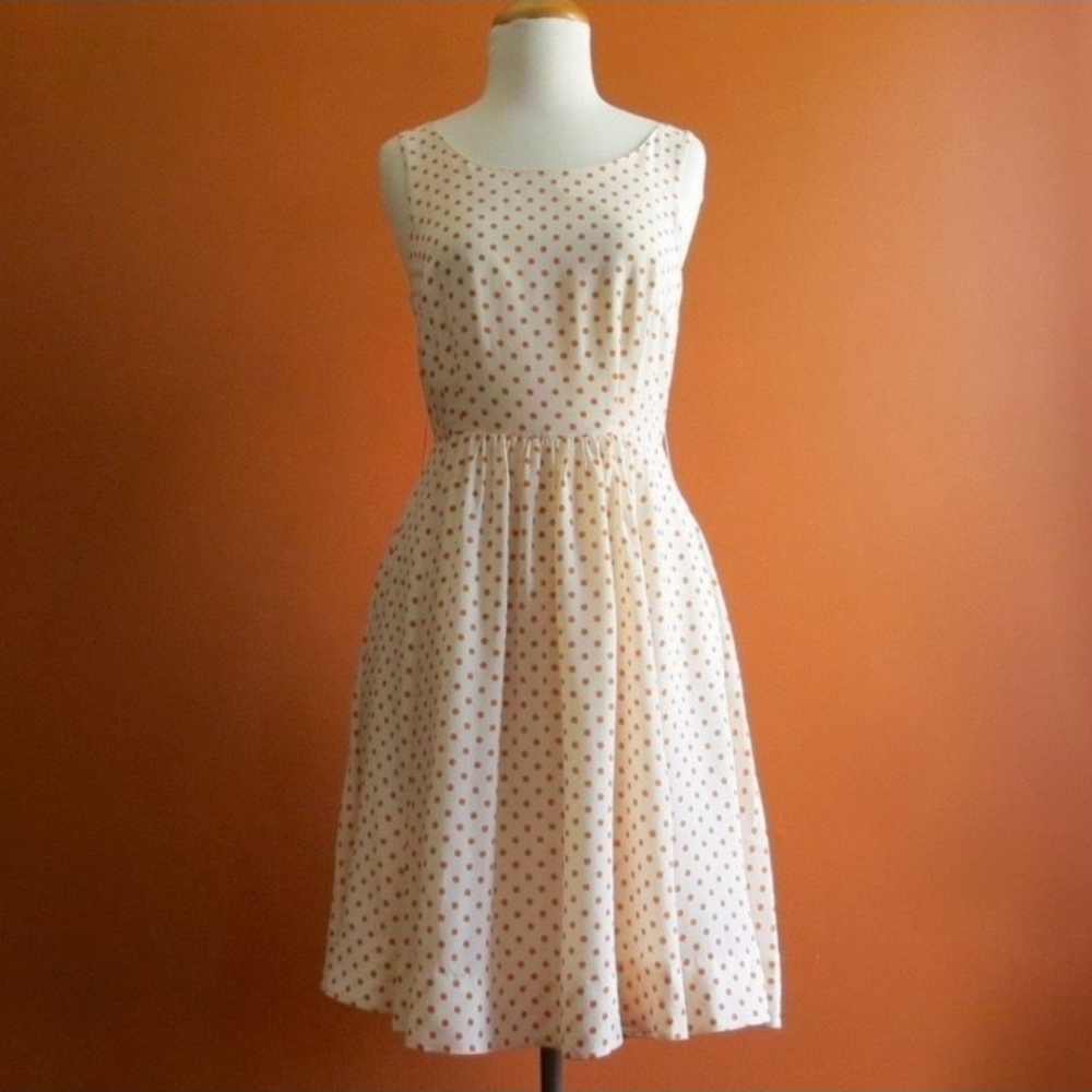 Anthropologie Cream Polka Dot Backless Sundress